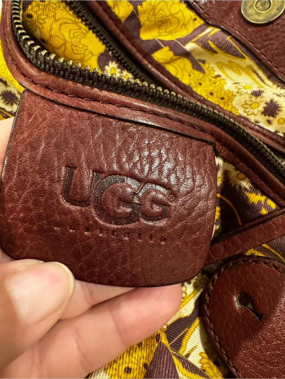 Vintage UGG Large Burguundy/ Mahogany  Leather Bag Rare Unique Design
